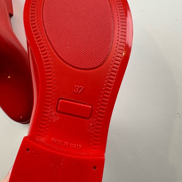 Love Moschino Chelsea Wellington Rain Boots Red Heart Glossy PVC Ankle 37 7US - Picture 15 of 16